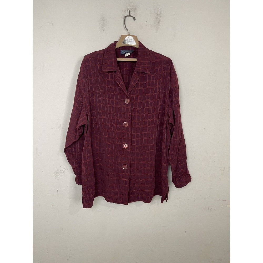 Maggie McNaughton Womens 2X Plus Size Burgundy 100% Polyester Grid Blouse Top‎